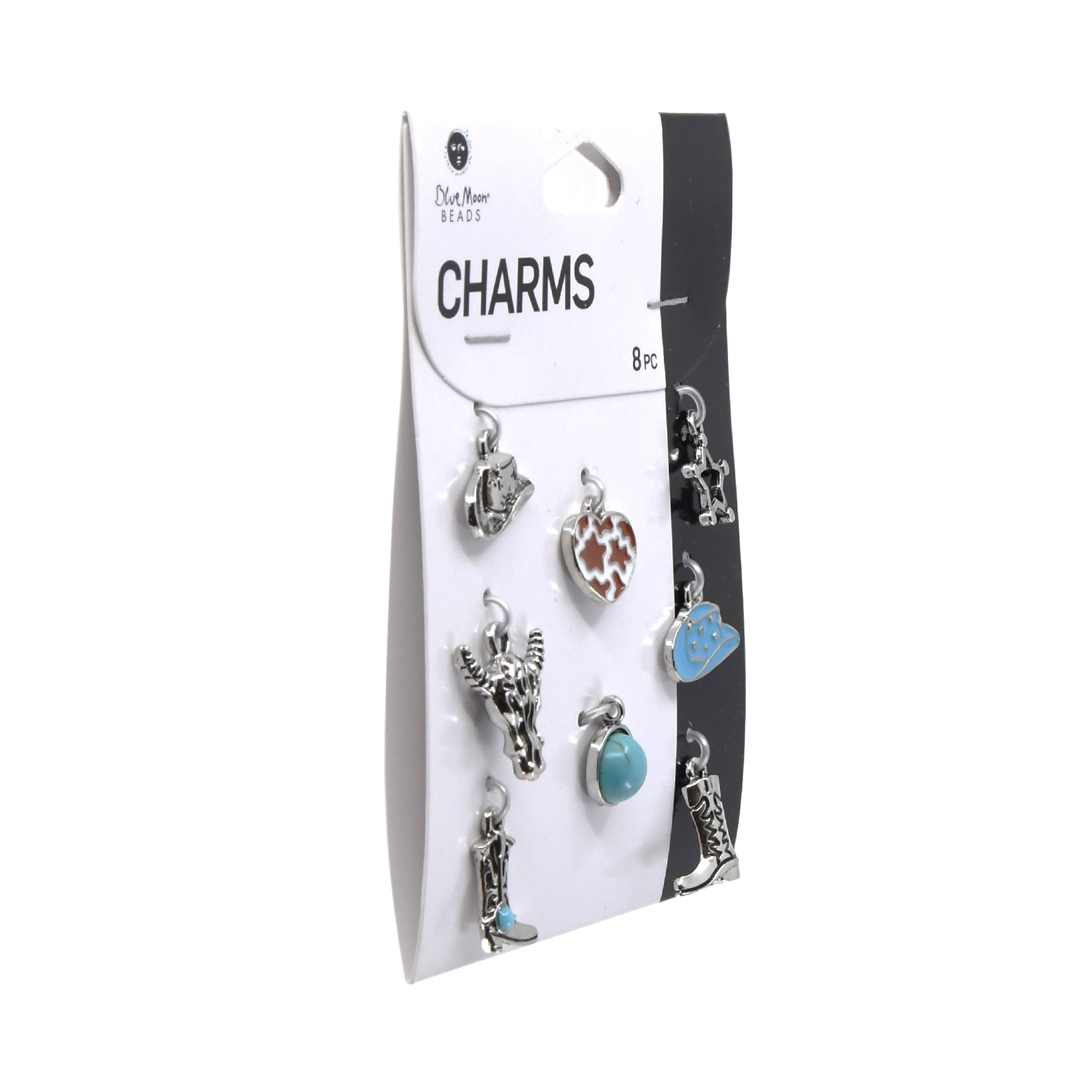 Blue Moon Beads Silver Turquoise Western Charms, Set of 8