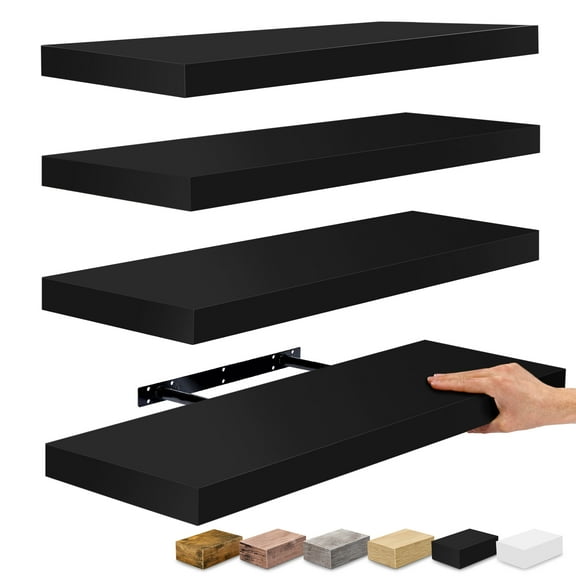 Sorbus Wall Mounted Floating Shelves for Wall Dcor - Large 24 Inch, 4 Pack, Black