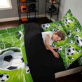 thumbnail image 4 of Manfei Cartoon Soccer King Bedding, Sport King Bed in a Bag, Green Black White, Black Reversible 7 Pieces, 4 of 6