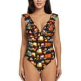 thumbnail image 2 of Yiaed Construction Truck Print Women's Ruffled One Piece Swimsuit V Neck Swimwear Slimming Monokini for Woman-XX-Large, 2 of 8