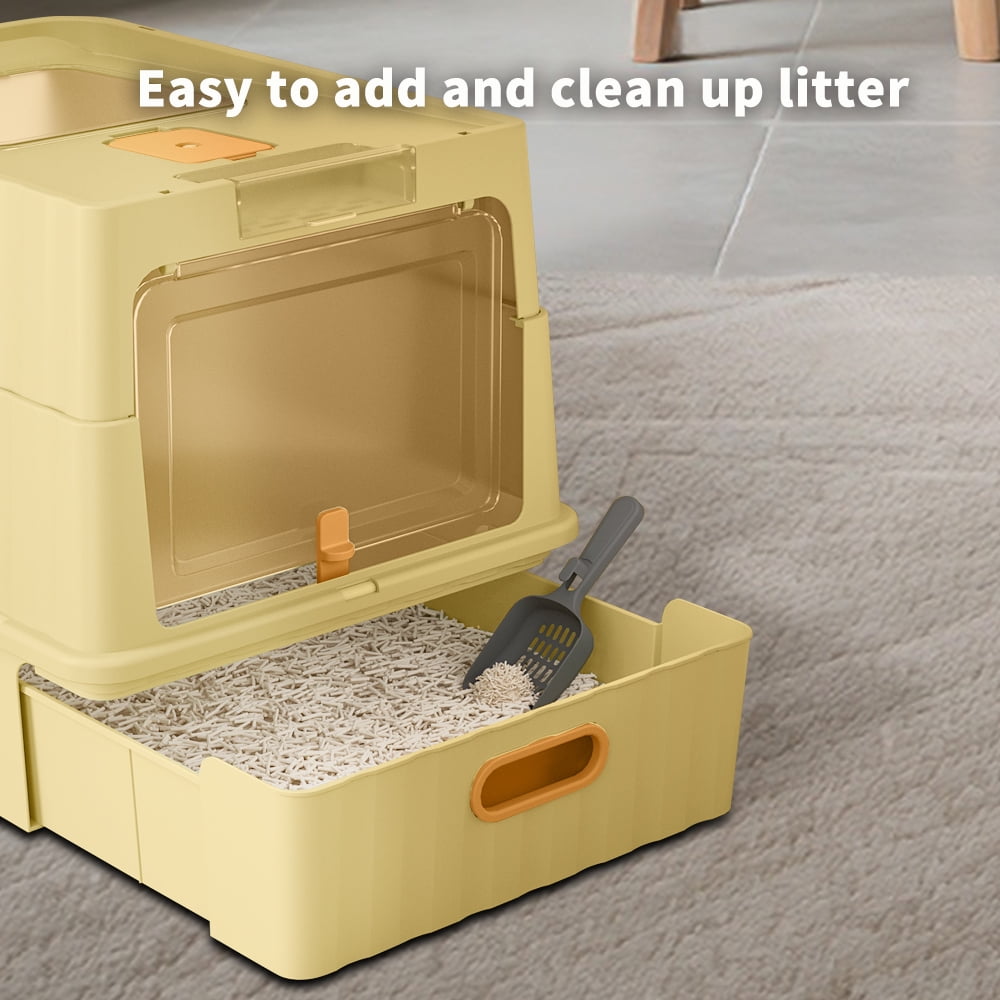 Cat Litter Box, Drawer-Style Enclosed Large Odor-Control Kitty Toilet with Pull-Out Tray, for Kittens, Big Cats & Multi-Cat Homes, Yellow