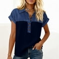 thumbnail image 5 of Nestiefly Denim Shirts for Women Button Up V Neck Lapel Collar Casual Short Sleeve Fashion Patchwork Western Blouses 2026 Navy L, 5 of 5