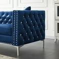 thumbnail image 6 of Blue Velvet Sofa with Jeweled Buttons, Square Arm Design, Includes 2 Pillows, 59.4 Inch Wide for Living Room Comfort, 6 of 9