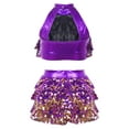 thumbnail image 2 of Haitryli Kids Girls Sequin Metallic Crop Top with Skirt Set Jazz Latin Dance Outfits 2 Piece Ballroom Dancewear Purple 7-8, 2 of 7