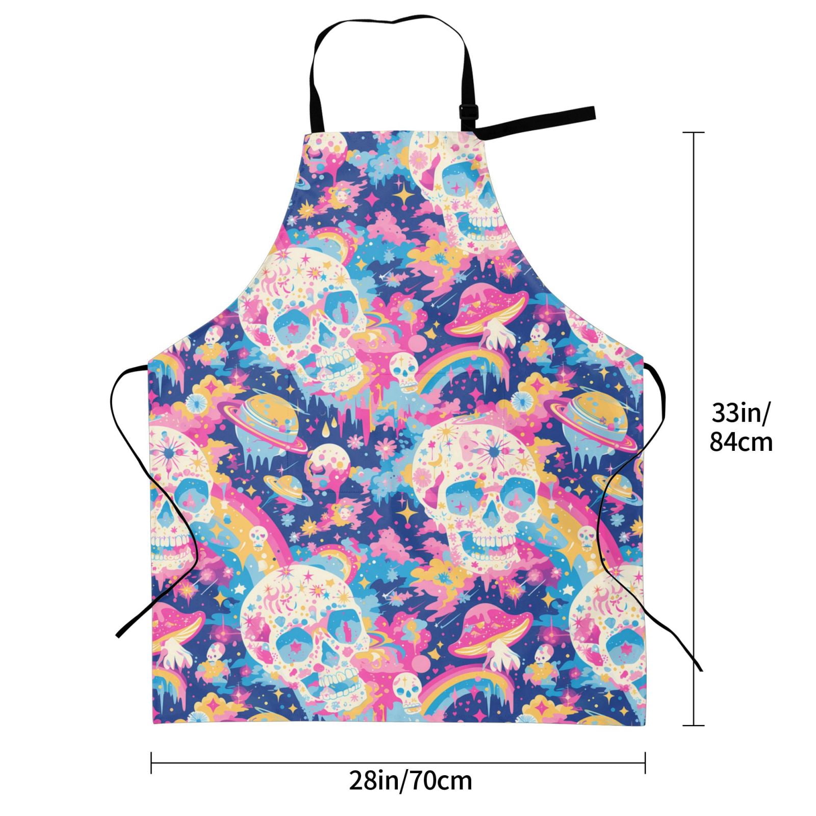 Kdxio Skull rainbow color space Apron with Pockets Adjustable Kitchen Aprons for Men Women Waterproof Aprons for Cooking,Drawing,Crafting, Baking Household Cleaning