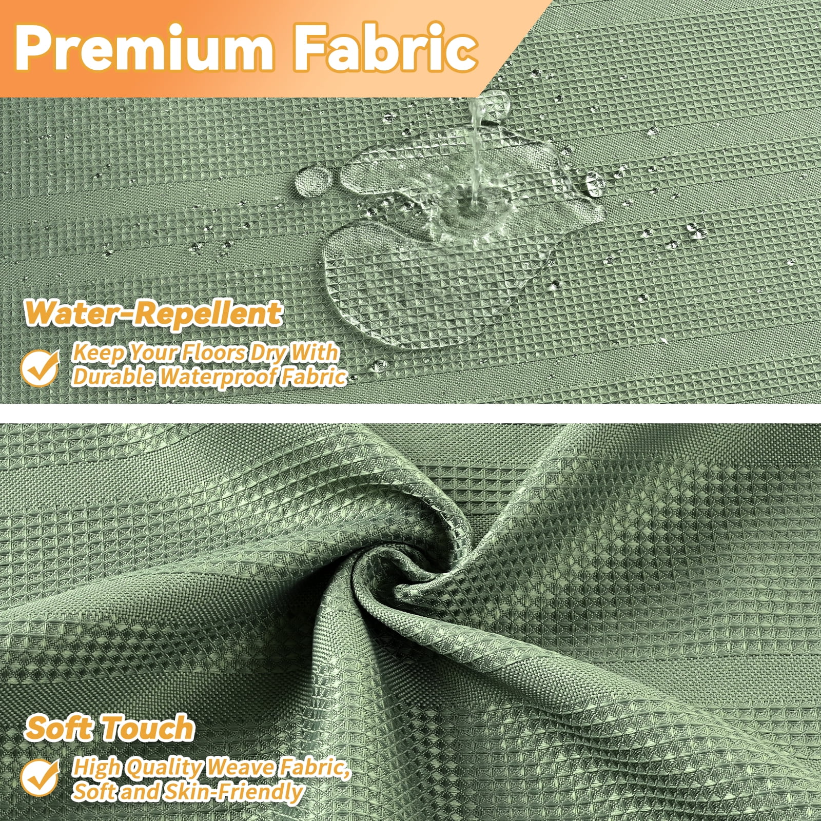 FRAMICS Waffle Weave Shower Curtain Sets with Rug, 14-Piece Striped Bathroom Sets with Hooks, Hotel Grade Heavy-Duty Waterproof Fabric, Sage Green, 71.3" x 71.3"