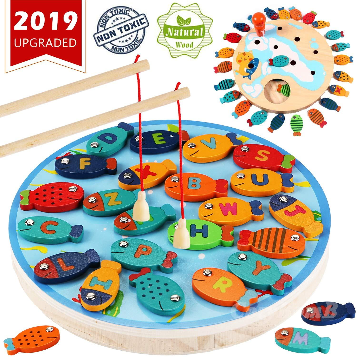 CozyBomB Magnetic Wooden Fishing Game Toy For Toddlers Alphabet Fish 