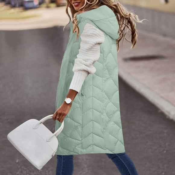 EGNMCR Puffer Vest Women, Sleeveless Parkas for Women,Women Sleeveless Hood Winter Puffer Vest Outwear Women Warm Pocket Hooded Coat Long Jacket Winter Sleeveless Down Parkas Women Coat