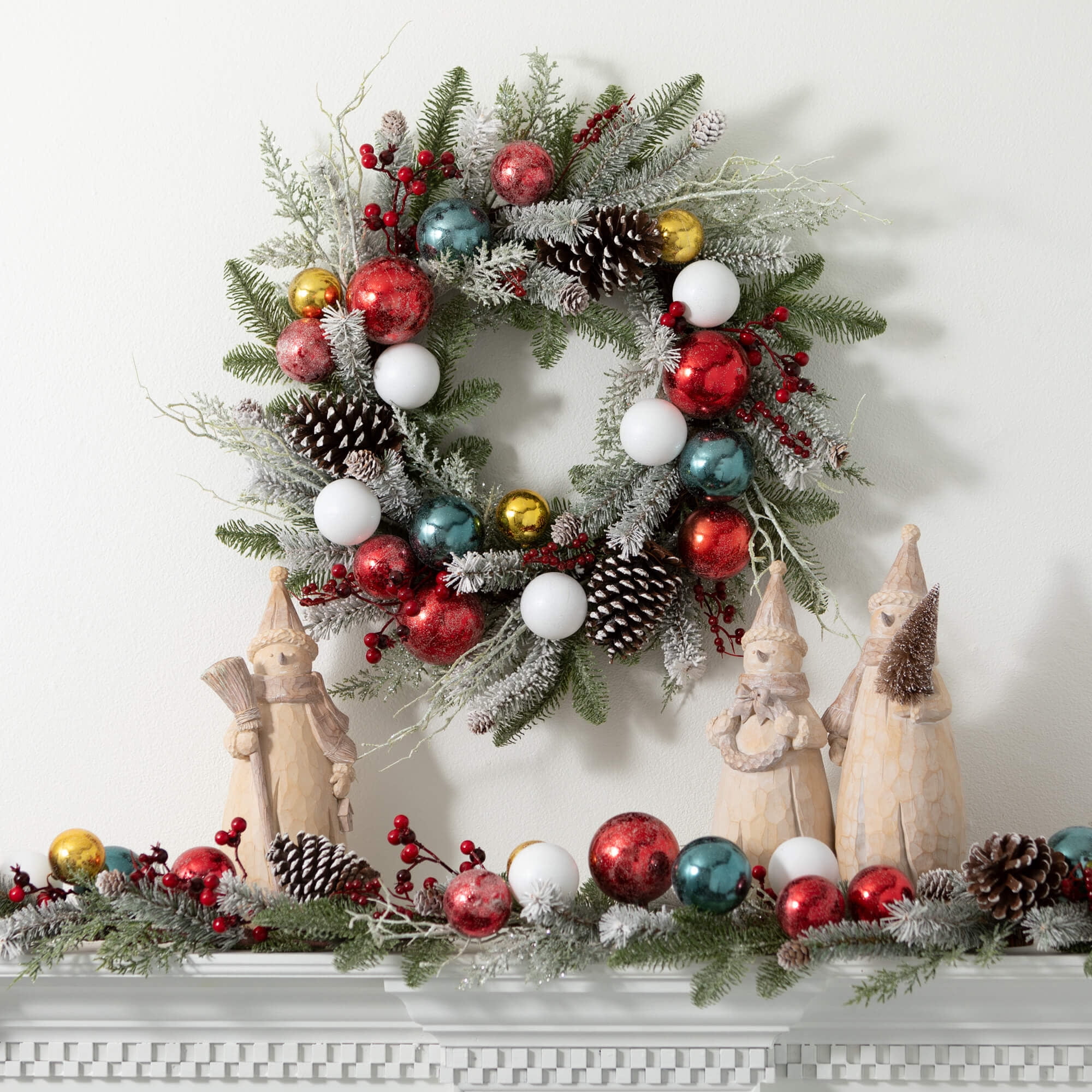 72"L Sullivans Artificial Shiny Ball Frosted Christmas Garland, Multicolor