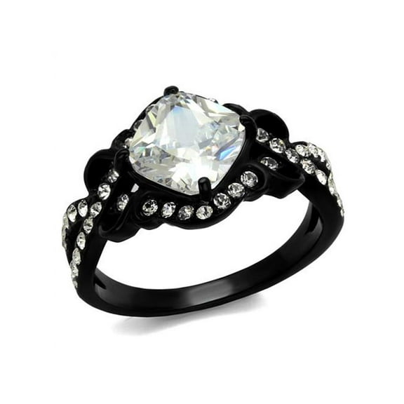 2.28 Ct Cushion Cut Cz Stainless Steel Black Engagement Ring Women's Size 9