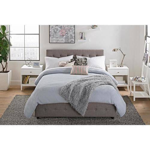 DHP Cambridge Upholstered Bed with Storage, Gray Linen, Queen