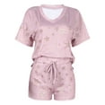 thumbnail image 4 of TWZH Women Stars Printed V Neck Half Sleeve Top Pockets Shorts Sleepwear Set, 4 of 6