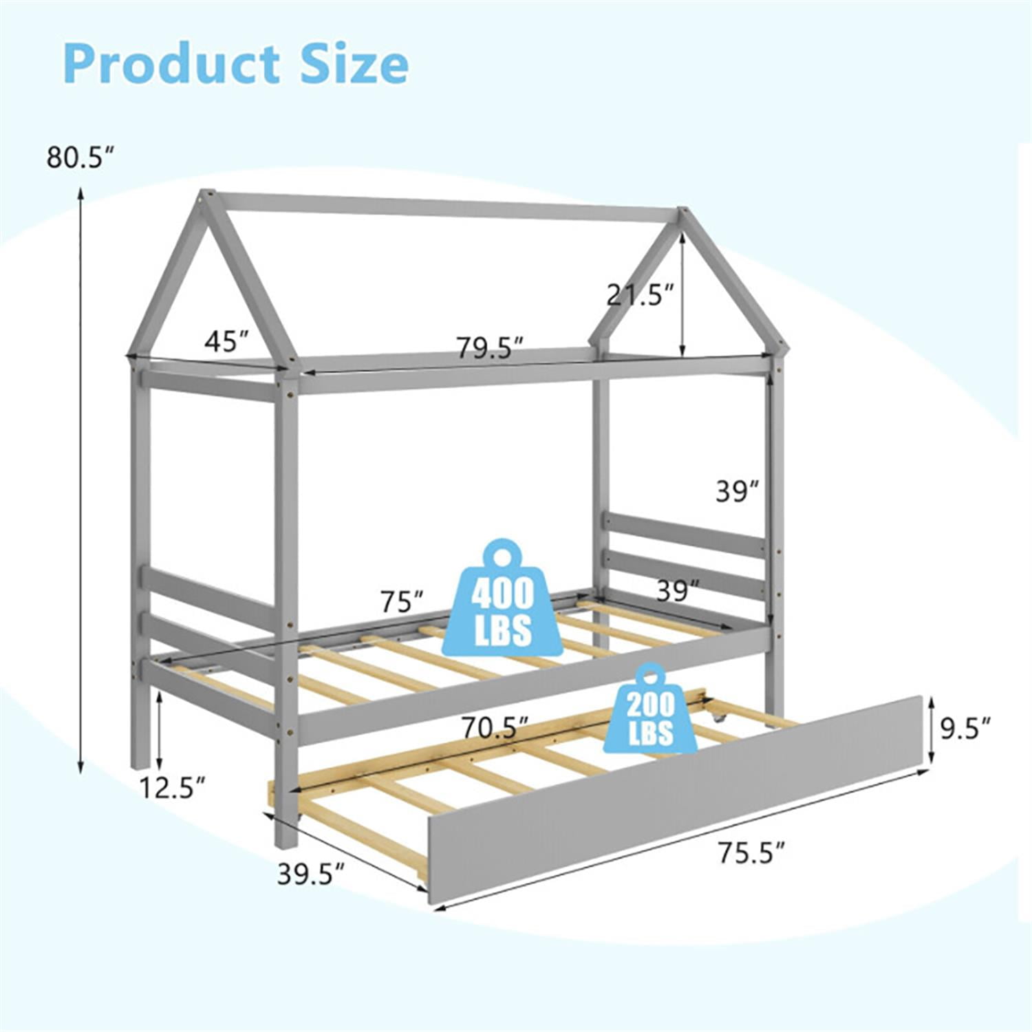 Demi Bonn Bed Frame with Roof for Bedroom, Modern House Bed Frames for Teens, Gray