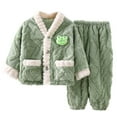 thumbnail image 2 of Kids Girls Boy Winter Flannel Set Long Sleeve Thermal Fleece Lined Top Solid Color Pants 2-Piece Outfit, Warm Homewear for Boys and Girls Green 1-2 Years, 2 of 5