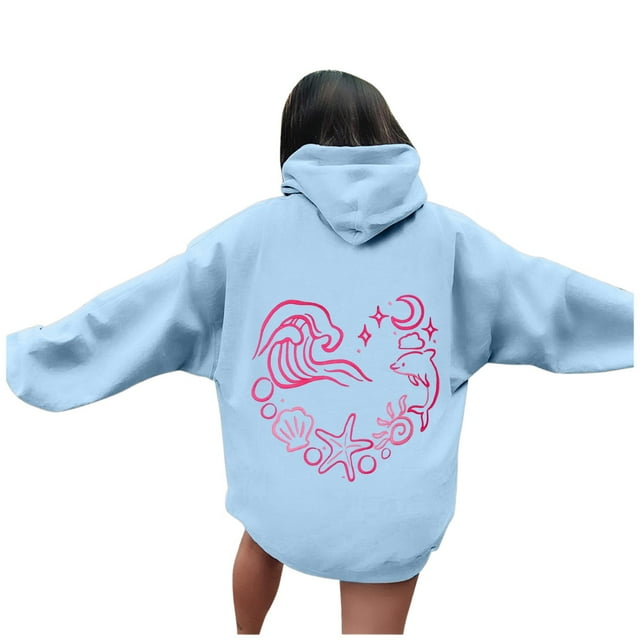 SHIXIAOO Chandail à Capuche Décontracté pour Femmes avec Imprimé, Chandail Doux et Confortable pour Usage Quotidien Automne Hiver, Chandails en Molleton pour Femmes, Chandails en Molleton à Capuche pour Femmes, Veste de Nuit