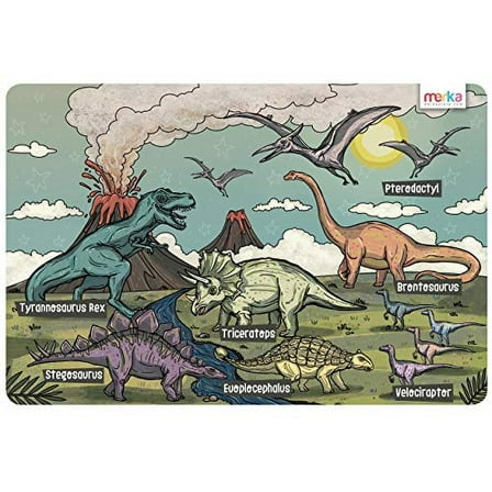 merka Fun and Educational Table Mat, Reusable Silicone Mat for Kids, Explore the World of Dinosaurs with T-Rex, Triceratops & more