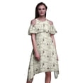 thumbnail image 1 of Bimba Robe Midi à Manches Flottantes Imprimé Oiseau Blanc Épaules Dénudées Femme - X-Small, 1 of 6