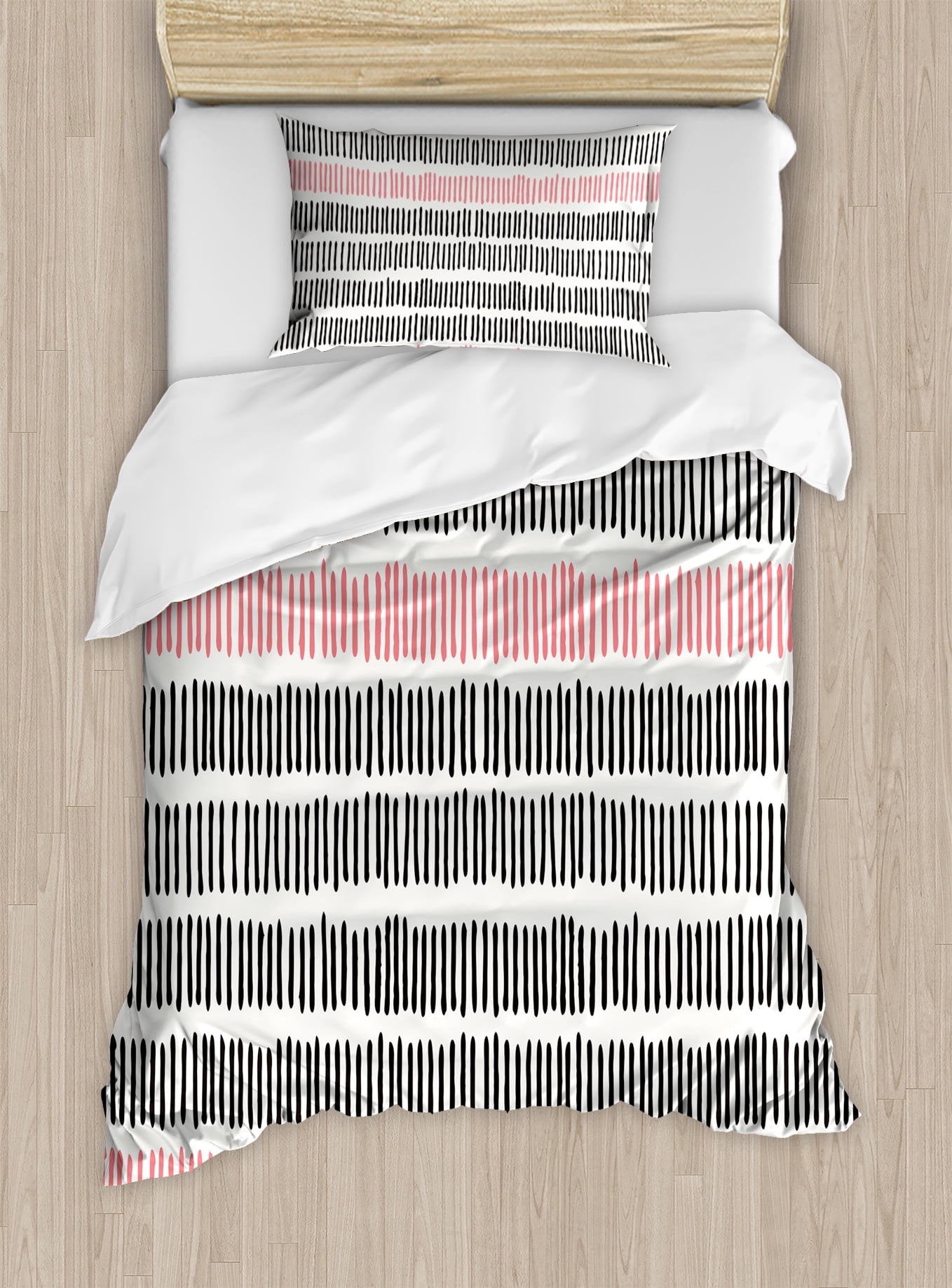 Abstract Duvet Cover Set Hand Drawn Short Vertical Lines Retro