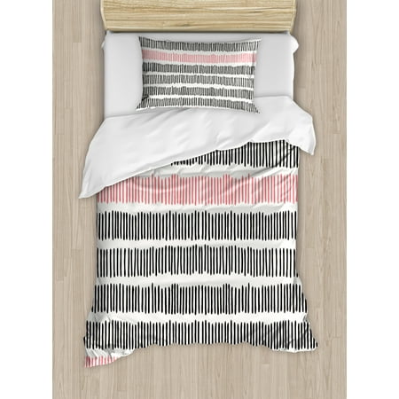 Abstract Duvet Cover Set Hand Drawn Short Vertical Lines Retro