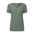 thumbnail image 4 of SHITINN Women Summer Casual Solid Color Shirt V Neck Short Sleeved T Shirt Top Hollowed Out Top Women Short Sleeve Tops Womens Tops Summer Womens Shirts Casual, 4 of 6