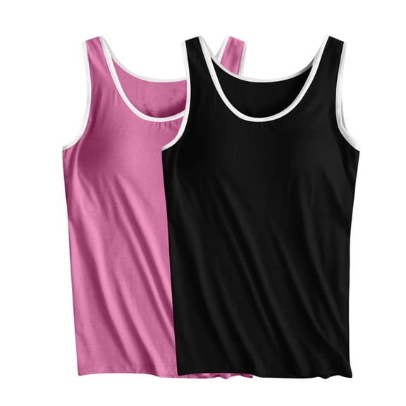 cfhntfmh 2pc Tank Tops for Women Summer Sleeveless Scoop Neck Color Block Shirts Basic Soft Padded Yoga Tee Shirts