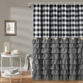 thumbnail image 3 of Farmhouse Shower Curtain Black and White Buffalo Plaid Pattern Fabric with Buttons & Gray Ruffles 72"x72", 3 of 6