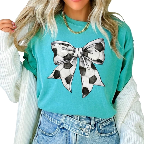 Soccer Coquette Bow Shirt for Women and Teens Soccer Season Oversized Tee for Player Coach Fan Seafoam Shirt Adult Medium