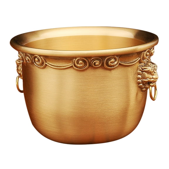 FELTECHELECTR Golden Feng Shui Brass Treasure Basin Ornament 1 Piece Chinese Collectible Gift for Good Luck