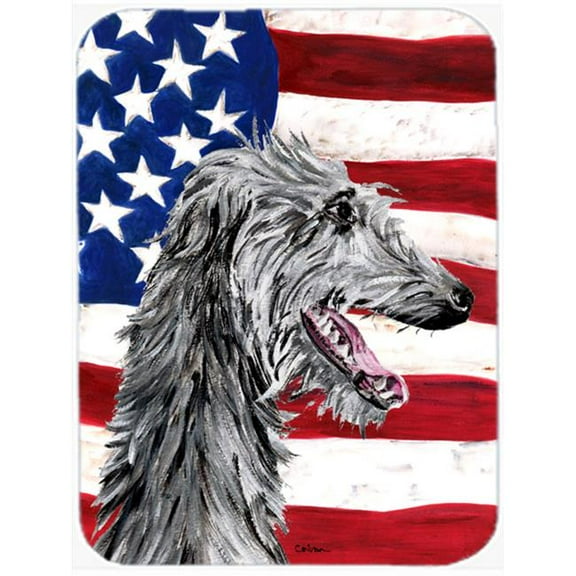 Scottish Deerhound With American Flag Usa Mouse Pad, Hot Pad Or Trivet, 7.75 x 9.25 In.
