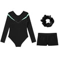 thumbnail image 4 of TiaoBug Kids Girls Rhinestone Long Sleeve Gymnastics Leotard Dance Bodysuit with Shorts Hair Band Set Light Green 6, 4 of 5