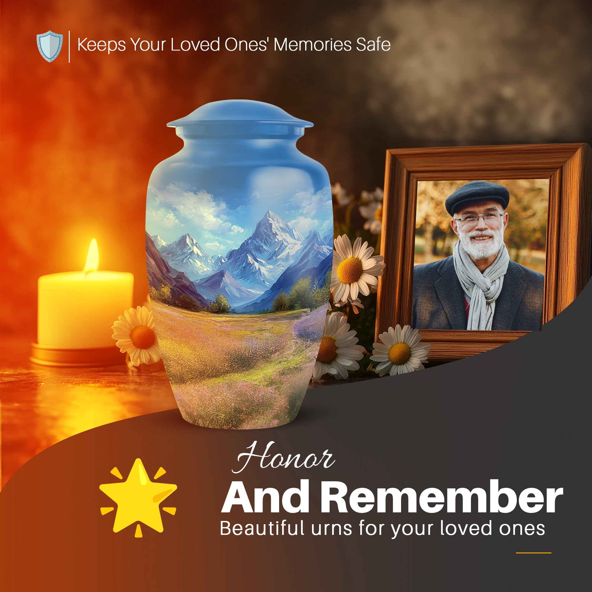 Yatskia Mountains Small Urns for Human Ashes Keepsake Adult, Decorative Large Funeral Urn for Adult Ashes, (Classic 10 Inch and 3 Inch)