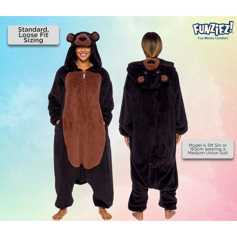 Funziez! Sherpa Bear Adult Onesie - Animal Halloween Costume - Plush Teddy  One Piece Cosplay Suit for Adults, Women and Men