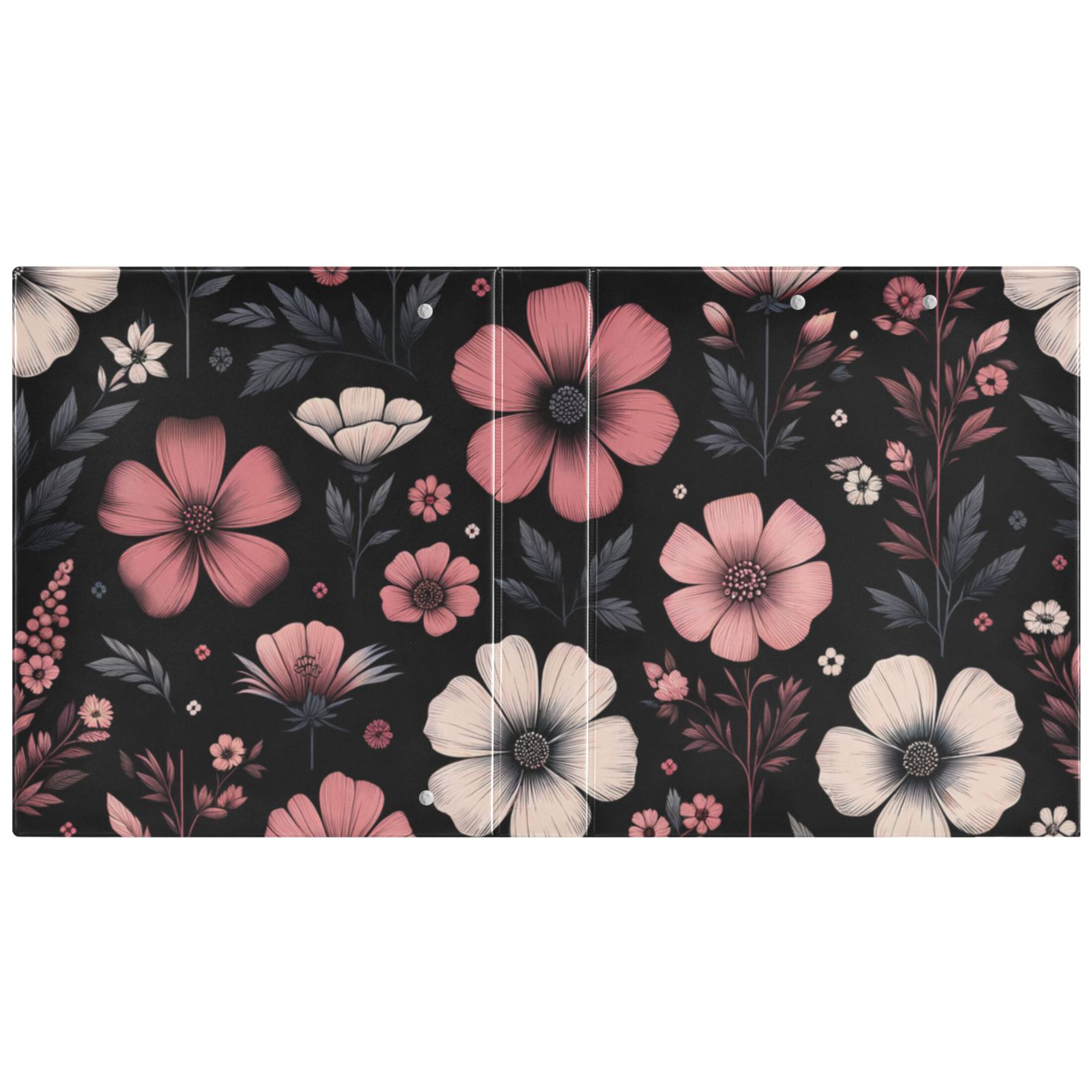 Pink Flower on Black 3 Ring Binders 1.5 inch Hardcover File Folders with Interior Pockets A4 Size Organizer for School Office Hospital