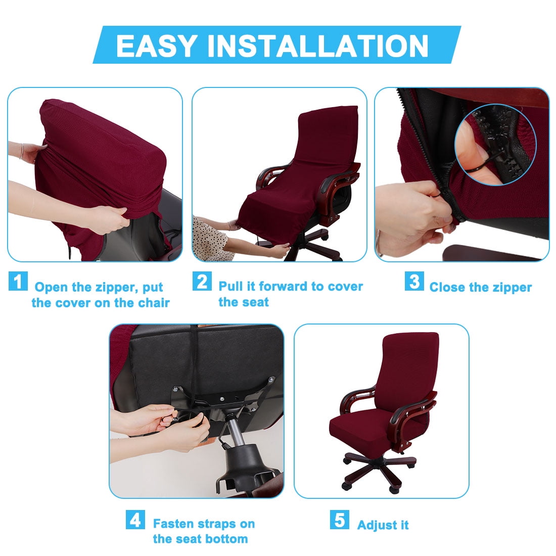 Unique Bargains Stretch Office Chair Cover Armchair Protector Slipcovers Burgundy L