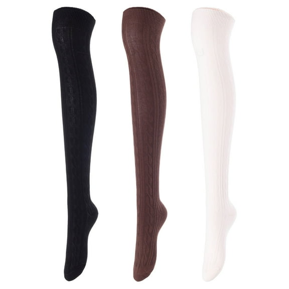 Lian LifeStyle Women's 3 Pairs Adorable Comfortable Soft Thigh High Over Knee High Cotton Socks Size 6-9 L1024 Black,Coffee,Beige