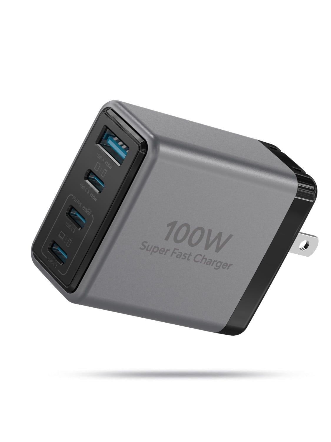 USB C Charger Black 100W, 4 Ports GaN Charger Fast Charging Station Foldable Compact Wall Charging Power Adapter for MacBook Pro/Air, Dell XPS, iPad Pro, iPhone 16/15/14/13/12, Galaxy S24, and More