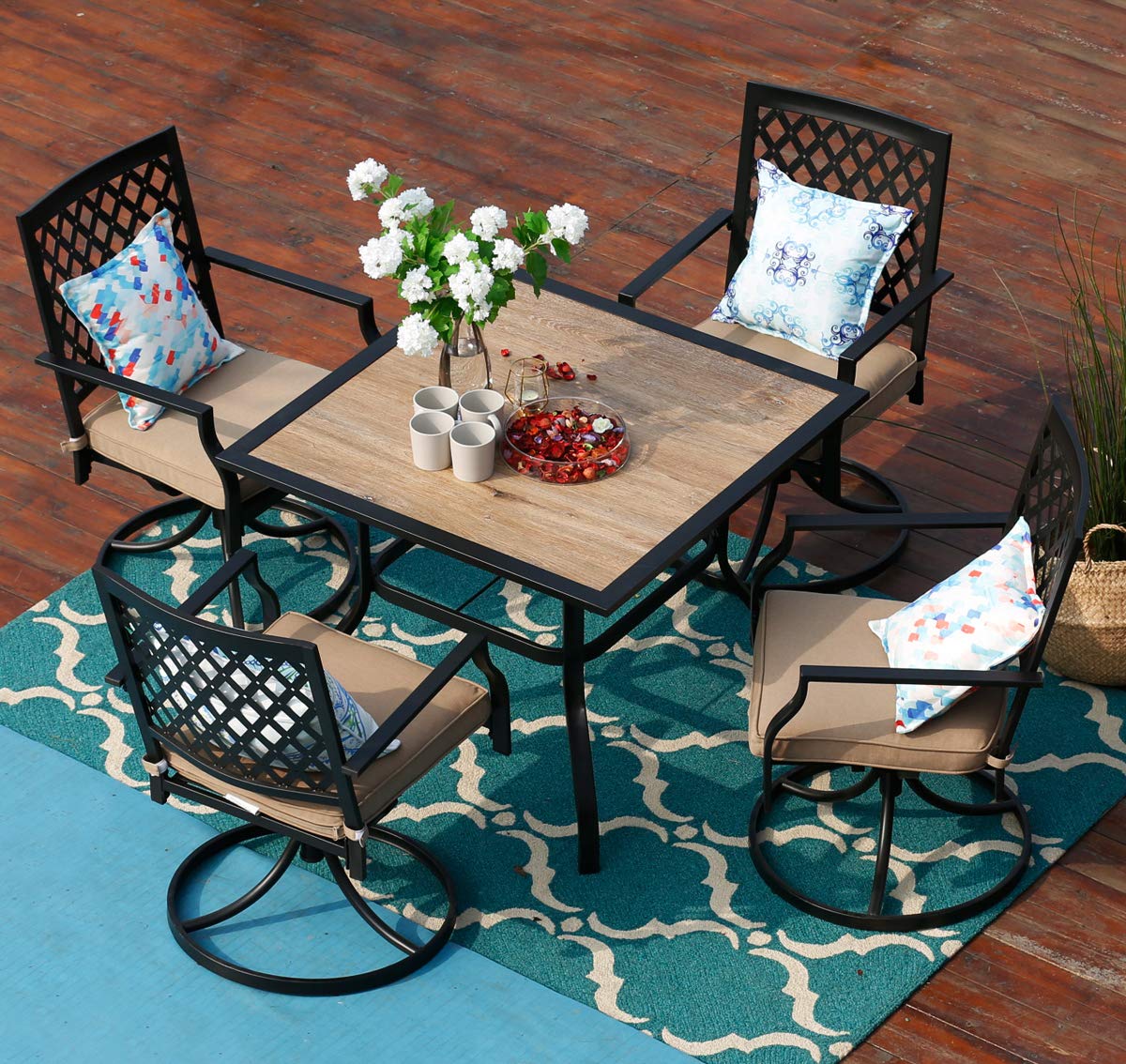 MF Studio Bistro 5 Piece Patio Dining Set with 4 Swivel Chairs and table