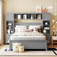 thumbnail image 2 of Full Size Bed Frame with Bookcase Headboard & 4 Drawers, Captains Bed with Charging Station, Wood Storage Bed for Kids Teens Adults, Gray, 2 of 9