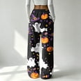 thumbnail image 6 of Garbnen Halloween Pajama Pants Women Fleece Funny Ghost Pumpkin Cute Graphic Women’s Lounge Pants Cozy Plush Fall Winter Warm Wide Leg Womens Sleep Pants, 6 of 6