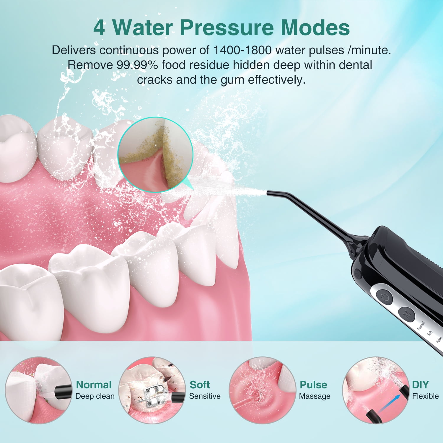 INSMART 300ML Cordless Water Flosser Dental Teeth Cleaner，Portable Oral Irrigator, Electric Flossing Cleaner(6 Jet）