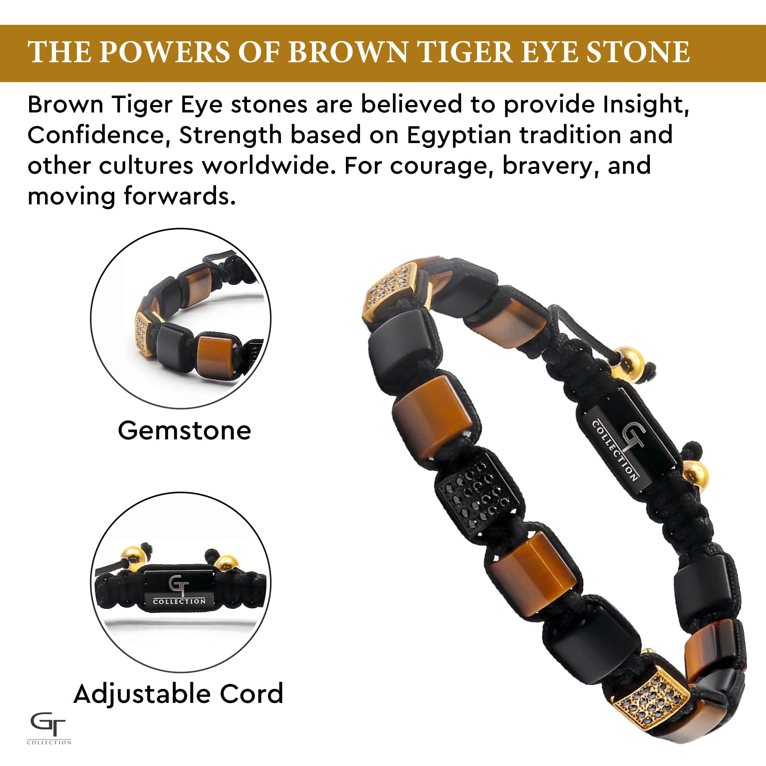 Men's Tiger Eye, Black Onyx Flat Bead Bracelet | Gift for Men | One Size Fits All | 100% Natural | Gemstone Adjustable Bracelet