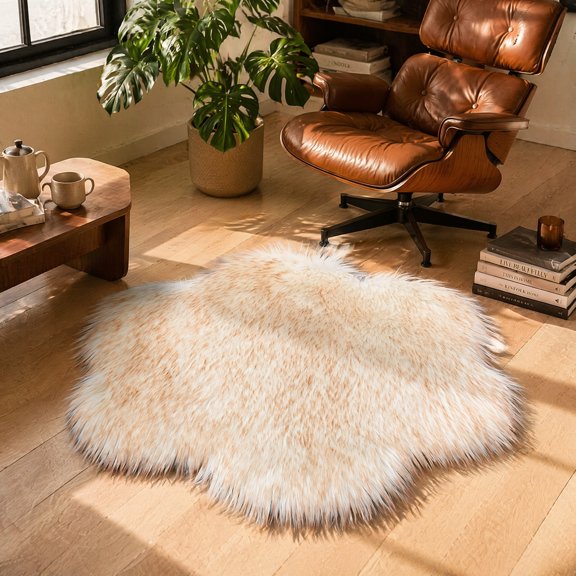JKXTDKS Faux Wool Area Rug, Beige, 60x60cm (23.6x23.6in), Non-Slip Backing
