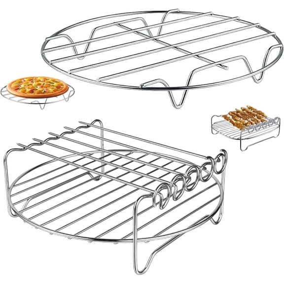 Replacement Double Layer Wire Rack with Skewer Compatible with Ninja, Cosori, Instant Pot, Gourmia Air Fryer Oven, Set of 2 Multi-Purpose Metal Air Fryer Accessories, Dishwasher Safe