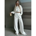 thumbnail image 4 of Women'S Tracksuit Set - Long Sleeve Zipper Hooded Sweatshirt with Solid Color Lace-Up Pants - Two-Piece Set White L, 4 of 8
