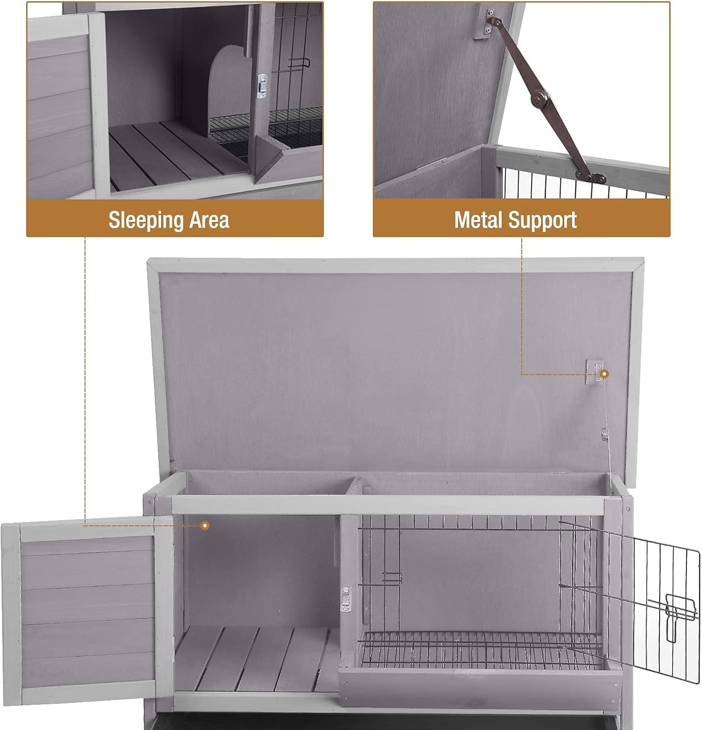 MEDEHOO Rabbit Hutch Indoor Rabbit Cage with Metal Wire Pan,Outdoor Bunny cage with Pull Out Tray