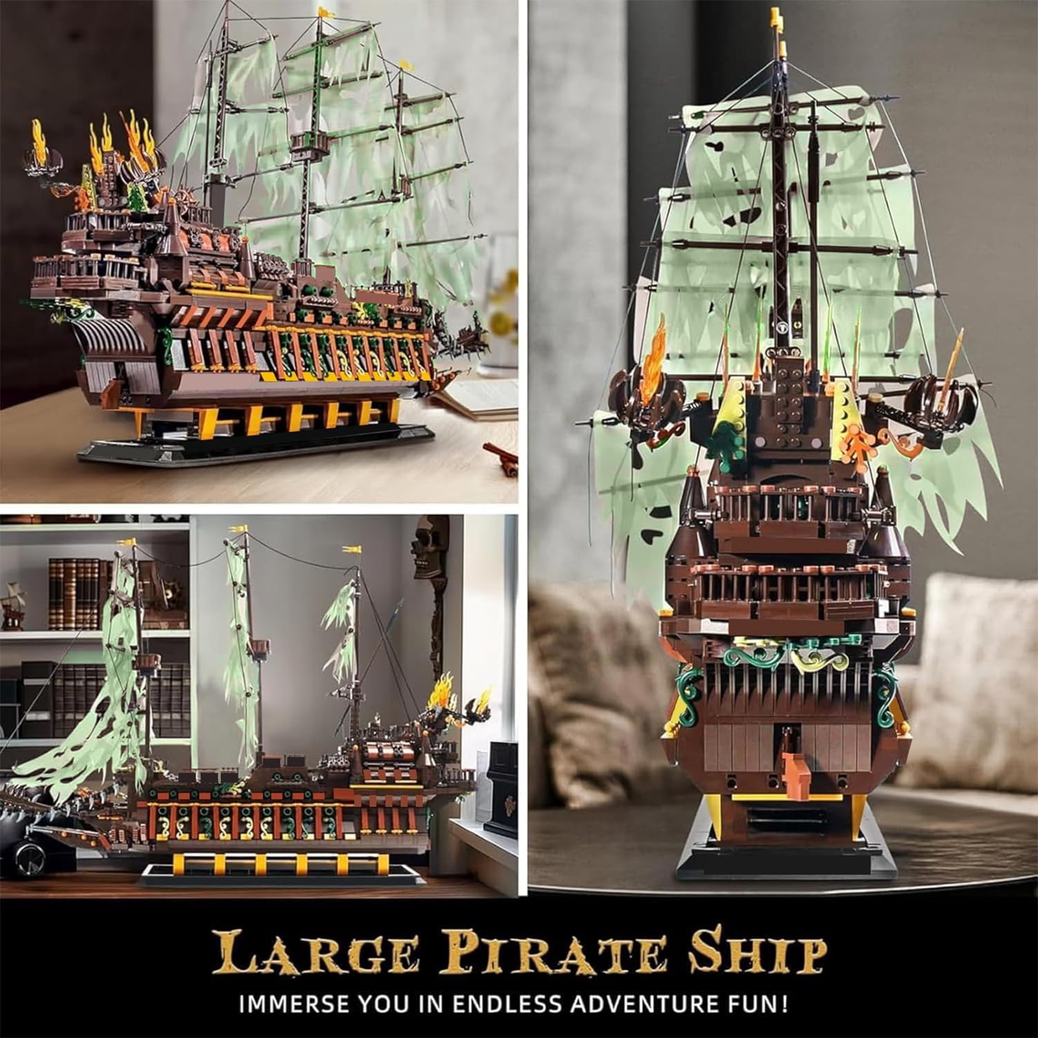 Large Pirates Ship Model Building Blocks Kits, MOC Dutchman Building Block Pirate Ship Construction Set to Build, Toys Gift for Age 14+/Adult Collections Enthusiasts (4364+Pieces)