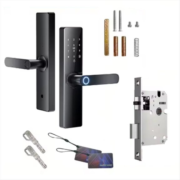 Cerradura Electrónica Inteligente Digital Tuya Wifi con Huella Dactilar, Tarjeta Inteligente, Contraseña y Desbloqueo de Llave, Seguridad Avanzada.