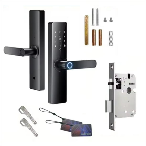 Cerradura Electrónica Inteligente Digital Tuya Wifi con Huella Dactilar, Tarjeta Inteligente, Contraseña y Desbloqueo de Llave, Seguridad Avanzada.