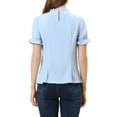 thumbnail image 3 of INSPIRE CHIC Women's Chiffon Lace Panel Stand Collar Puff Sleeve Blouse Top XS Light Blue, 3 of 6