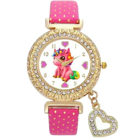 Lucky Baby Unicorn Stones Gold-Tone Analog Quartz Wrist Charm Watch for Girls . Birthday New Year Christmas Best (Best Running Watches Uk)